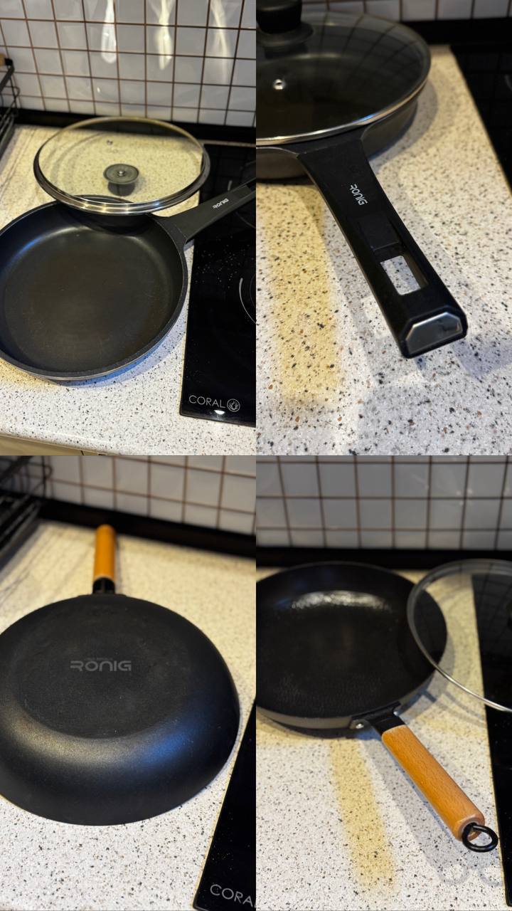 Сковородка Ronig 28 см с крышкой и деревянной ручкой