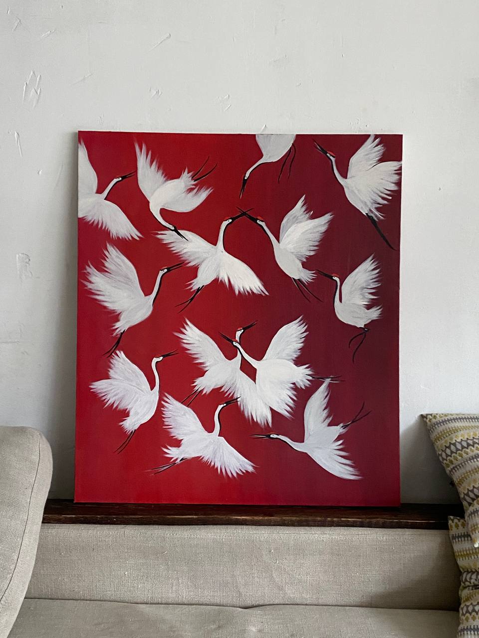 Большой холст с журавлями в интерьер