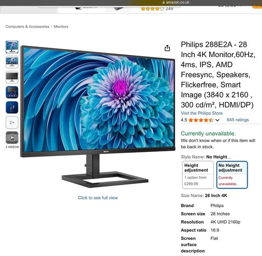 ЖК-монитор Philips 28" 4K Ultra HD 288E2A/00
