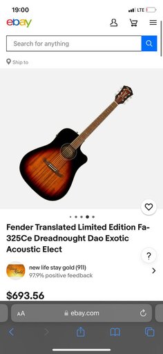 Fender Translated Limited Edition Fa-325Ce Dreadnought Dao Exotic Acoustic Elect