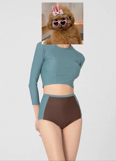 Коричневый цельный купальник M-L